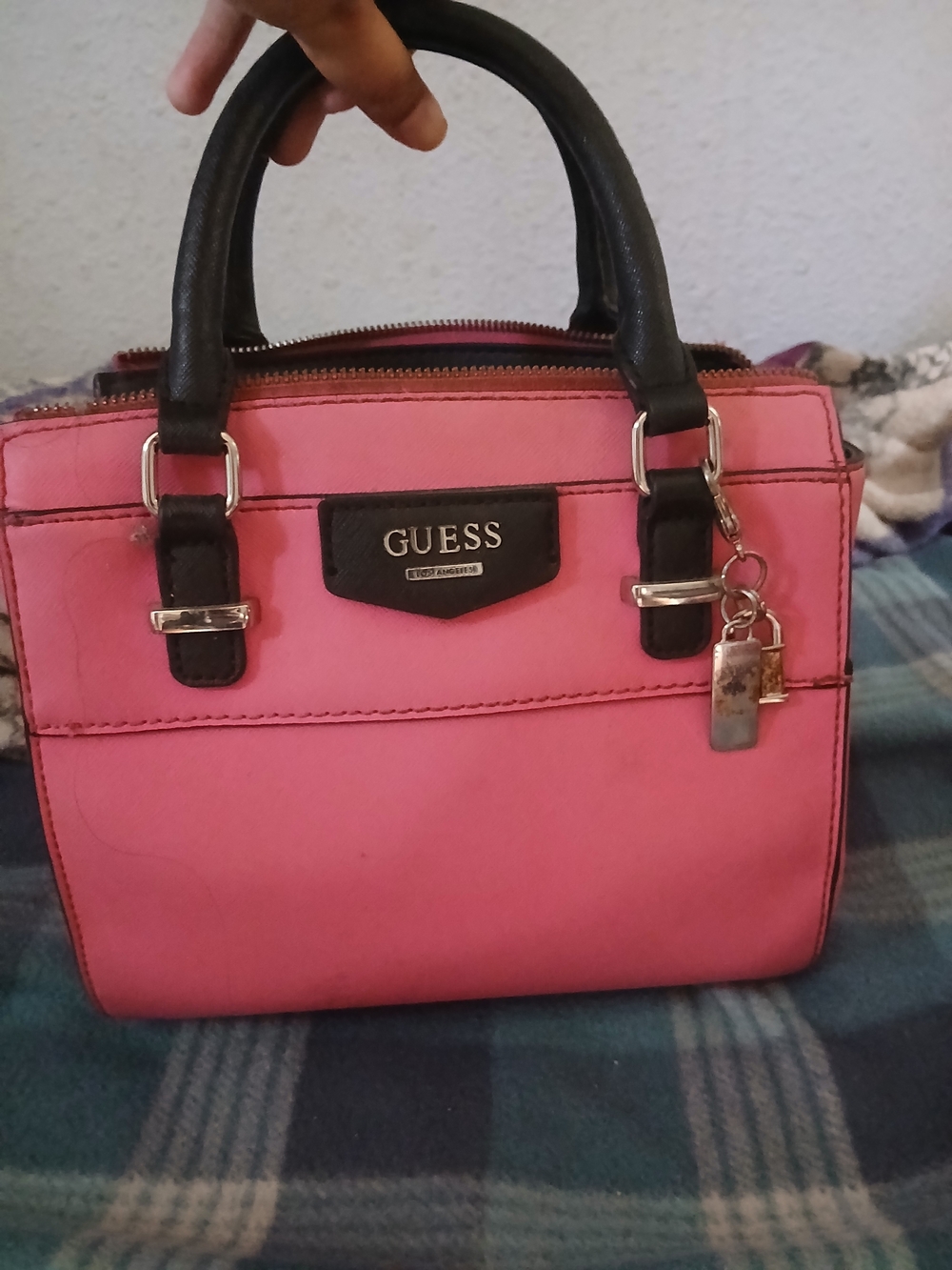 GUESS Pink and Black Top-Handle Satchel